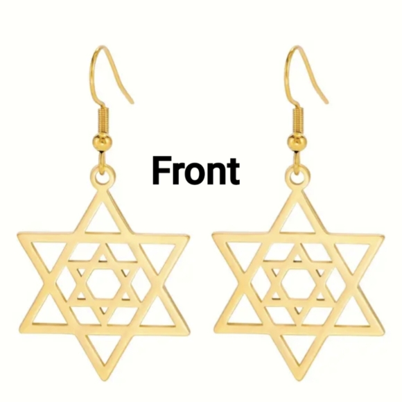 Stacked Hexagram / Star of David Dangle Earrings  silvery or golden   <Fashion> - Picture 3 of 8